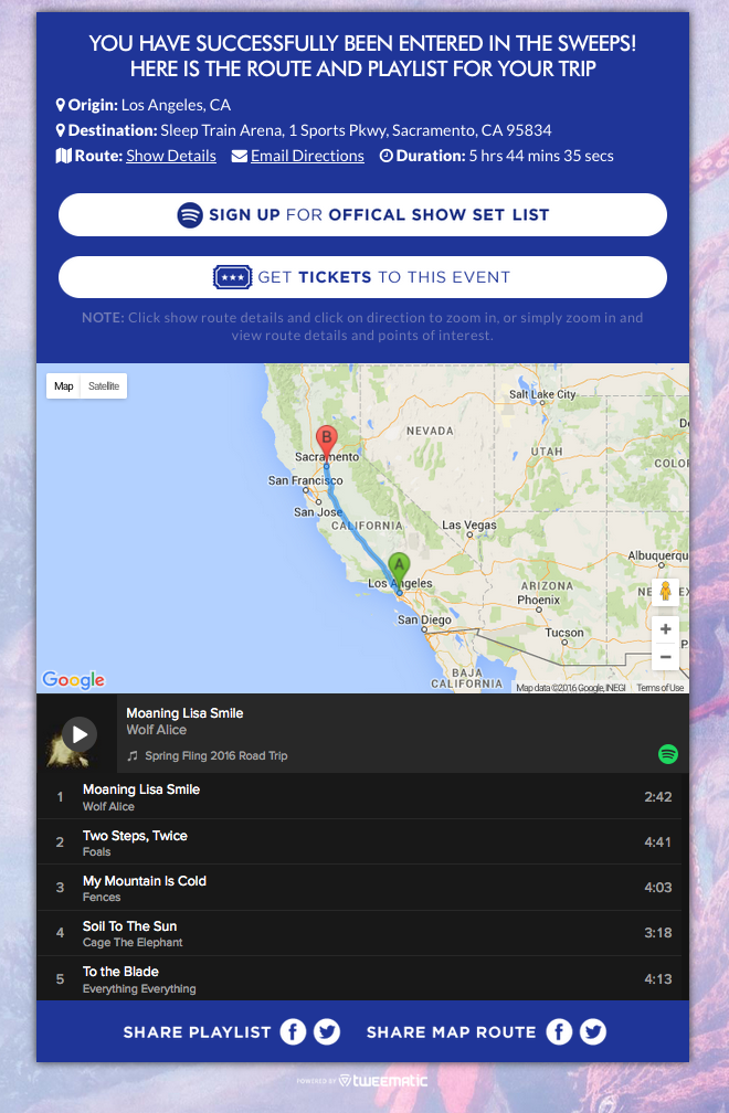#SpringFling2016 Spotify Playlist Generator, Map Route & Sweepstakes
