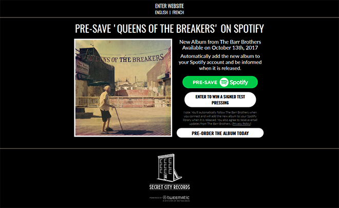 The Barr Brothers Presave to Spotify Campaign