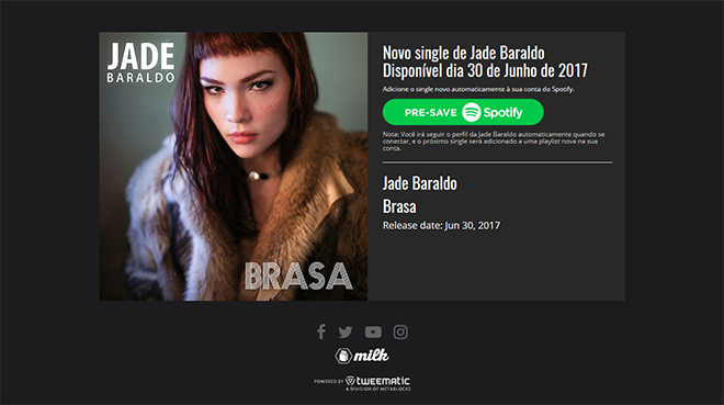 Jade Baraldo - Brasa Presave to Spotify Campaign