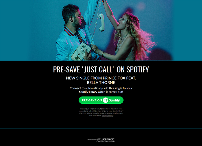 Prince Fox Feat. Bella Thorne - 'Just Call' Presave to Spotify Campaign
